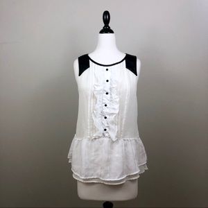 Free People Ruffled Blouse With Leather Trim